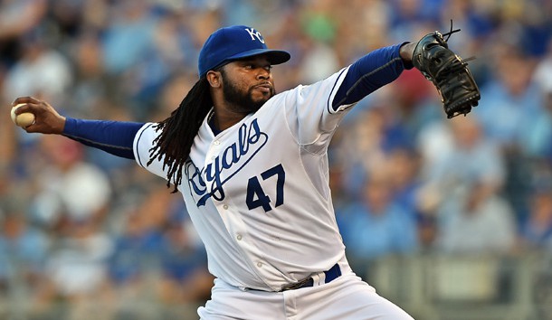 Johnny Cueto (47) delivers a pitch against the Detroit Tigers during the first inning at Kauffman Stadium. (Peter G. Aiken-USA TODAY Sports)