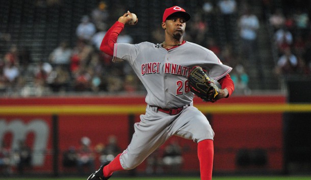 Raisel Iglesias (26) throws in the third inning against the Arizona Diamondbacks at Chase Field.  (Matt Kartozian-USA TODAY Sports)