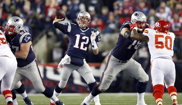 Tom Brady (12) throws a pass during the second quarter against the Kansas City Chiefs in the AFC Divisional round playoff game at Gillette Stadium. Photo Credit: Greg M. Cooper-USA TODAY Sports