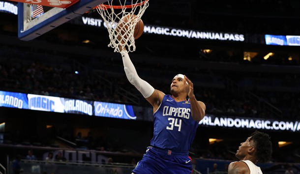 Nov 2, 2018; Orlando, FL, USA; LA Clippers forward Tobias Harris (34) shoots over Orlando Magic forward Wesley Iwundu (25) during the second quarter at Amway Center. Photo Credit: Kim Klement-USA TODAY Sports