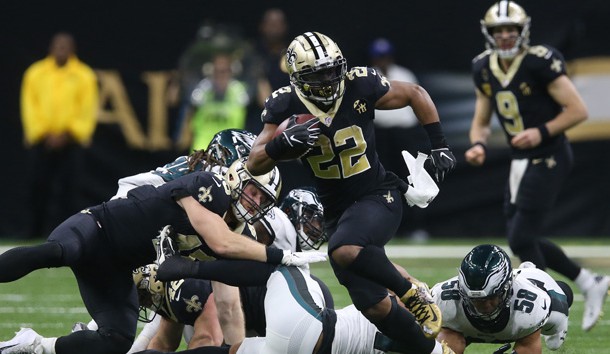 Jan 13, 2019; New Orleans, LA, USA; New Orleans Saints running back Mark Ingram (22) runs against the Philadelphia Eagles during the fourth quarter of a NFC Divisional playoff football game at Mercedes-Benz Superdome. Photo Credit: Chuck Cook-USA TODAY Sports