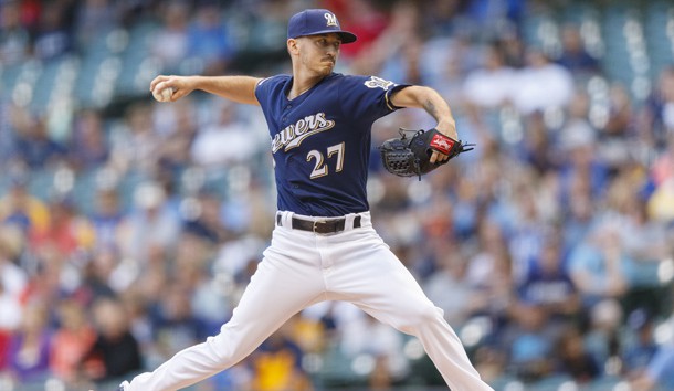 Jul 23, 2019; Milwaukee, WI, USA; Milwaukee Brewers pitcher Zach Davies (27) throws a pitch during the first inning against the Cincinnati Reds at Miller Park. Photo Credit: Jeff Hanisch-USA TODAY Sports