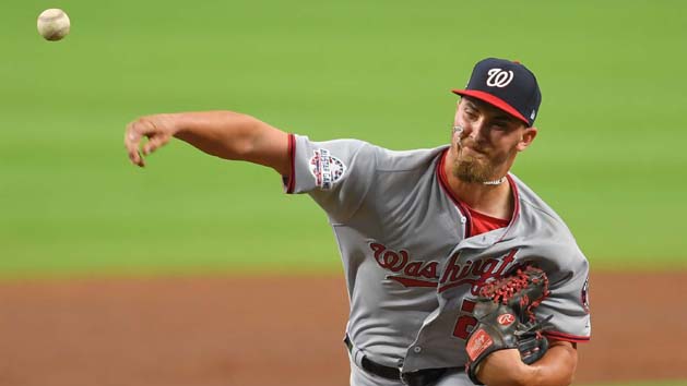 Apr 3, 2018; Atlanta, GA, USA; Washington Nationals starting pitcher A.J. Cole (22) pitches against the Atlanta Braves during the first inning at SunTrust Park. Photo Credit: Dale Zanine-USA TODAY Sports