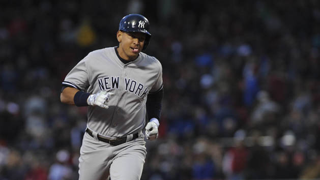Apr 29, 2016; Boston, MA, USA; New York Yankees designated hitter Alex Rodriguez (13) rounds the bases after hitting a home run during the second inning against the Boston Red Sox at Fenway Park. Mandatory Credit: Bob DeChiara-USA TODAY Sports