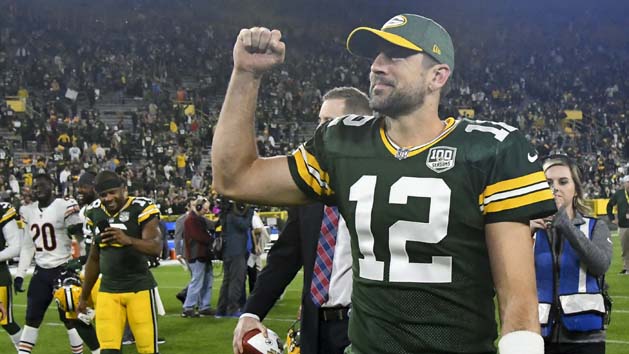 Oct 15, 2017; Minneapolis, MN, USA; Green Bay Packers quarterback Aaron Rodgers (12) holds his knee after getting injured in the first quarter during their football game against the Minnesota Vikings at U.S. Bank Stadium. Mandatory Credit: Dan Powers/Appleton Post Crescent via USA TODAY Sports