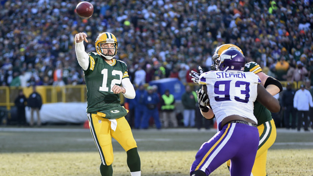 Dec 24, 2016; Green Bay, WI, USA; Green Bay Packers quarterback Aaron Rodgers (12) passes for a touchdown to wide receiver Jordy Nelson (not pictured) in the second quarter during the game against the Minnesota Vikings at Lambeau Field. Photo Credit: Benny Sieu-USA TODAY Sports