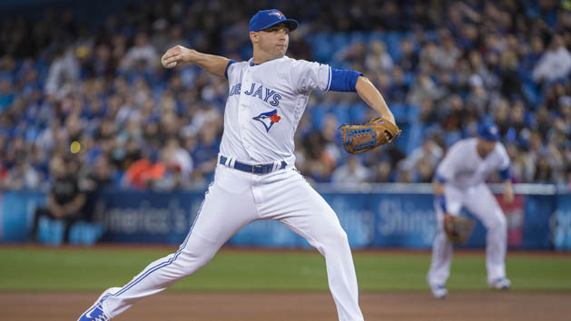 Apr 14, 2017; Toronto, Ontario, CAN; Toronto Blue Jays starting pitcher Aaron Sanchez (41) throws a pitch during the first inning against the Baltimore Orioles at Rogers Centre. Photo Credit: Nick Turchiaro-USA TODAY Sports