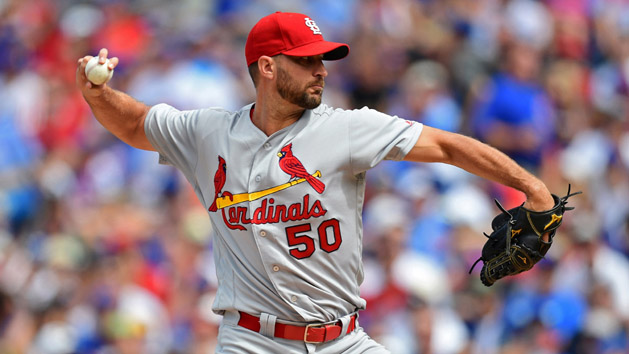 Jun 1, 2017; St. Louis, MO, USA; St. Louis Cardinals starting pitcher Adam Wainwright (50) hits a two run home run off of Los Angeles Dodgers starting pitcher Brandon McCarthy (not pictured) during the second inning at Busch Stadium. Photo Credit: Jeff Curry-USA TODAY Sports