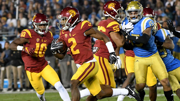 Nov 19, 2016; Pasadena, CA, USA; USC Trojans defensive back Adoree' Jackson (2) runs the ball past the UCLA Bruins defense in the second quarter of the game at the Rose Bowl. Photo Credit: Jayne Kamin-Oncea-USA TODAY Sports