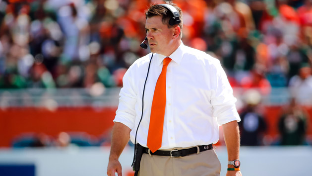 Oct 24, 2015; Miami Gardens, FL, USA; Miami Hurricanes head coach Al Golden looks on from the sideline after Clemson Tigers scored a touchdown during the first half at Sun Life Stadium. Mandatory Credit: Steve Mitchell-USA TODAY Sports