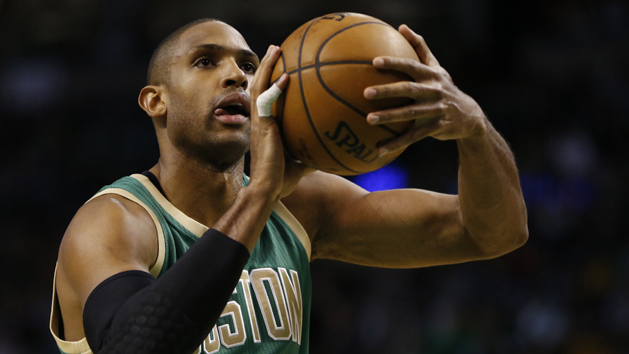 Mar 15, 2017; Boston, MA, USA; Boston Celtics forward Al Horford (42) prepares to take a shot during the third quarter against the Minnesota Timberwolves at TD Garden. The Boston Celtics won 117-104. Mandatory Credit: Greg M. Cooper-USA TODAY Sports