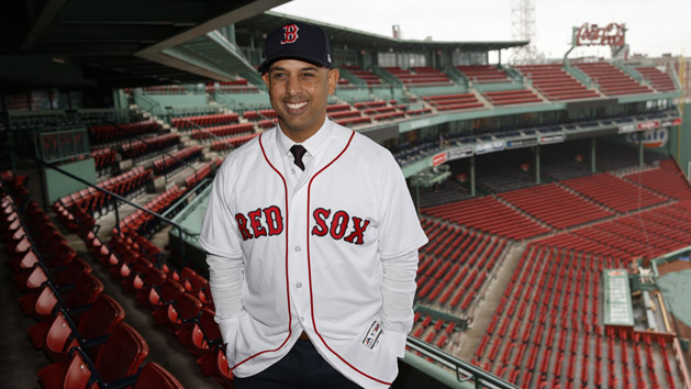 Nov 6, 2017; Boston, MA, USA; The new Red Sox head manager Alex Cora poses for a portrait with Fenway Park in the background. Mandatory Credit: Greg M. Cooper-USA TODAY Sports
