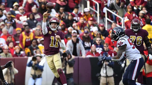 Nov 18, 2018; Landover, MD, USA; Washington Redskins quarterback Alex Smith (11) attempts a pass against the Houston Texans during the first half at FedEx Field. Photo Credit: Brad Mills-USA TODAY Sports