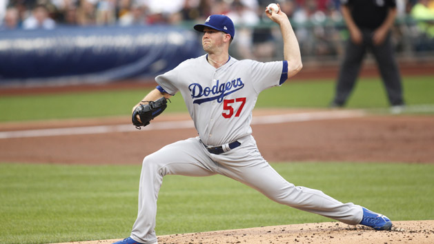 Aug 21, 2017; Pittsburgh, PA, USA; Los Angeles Dodgers starting pitcher Alex Wood (57) delivers a pitch against the Pittsburgh Pirates during the first inning at PNC Park. Photo Credit: Charles LeClaire-USA TODAY Sports