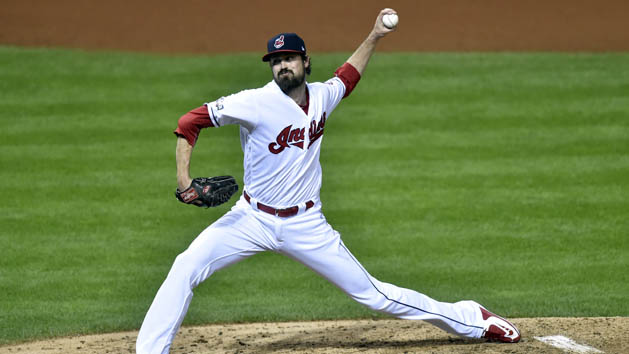 October 6, 2016; Cleveland, OH, USA; Cleveland Indians relief pitcher Andrew Miller (24) throws in the seventh inning against the Boston Red Sox during game one of the 2016 ALDS playoff baseball game at Progressive Field. Photo Credit: David Richard-USA TODAY Sports