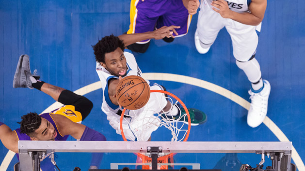 Nov 13, 2016; Minneapolis, MN, USA; Minnesota Timberwolves guard Andrew Wiggins (22) shoots in the fourth quarter against the Los Angeles Lakers at Target Center. The Minnesota Timberwolves beat the Los Angeles Lakers 125-99. Photo Credit: Brad Rempel-USA TODAY Sports