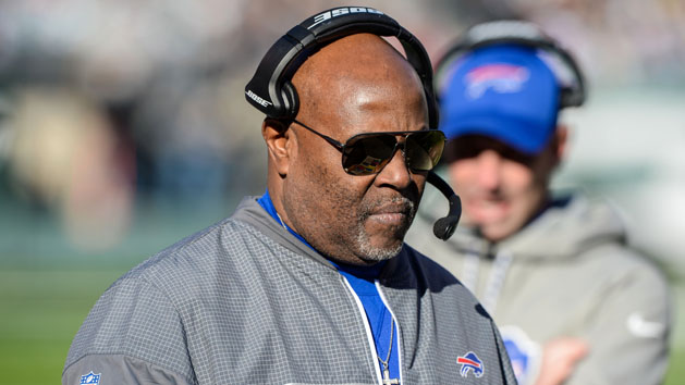 Jan 1, 2017; East Rutherford, NJ, USA; Buffalo Bills interim head coach Anthony Lynn reacts after the New York Jets score in the 3rd quarter at MetLife Stadium. Photo Credit: Dennis Schneidler-USA TODAY Sports