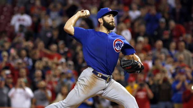 Apr 21, 2016; Cincinnati, OH, USA; Chicago Cubs starting pitcher Jake Arrieta throws the last pitch of a no-hitter during the bottom of the ninth inning against the Cincinnati Reds at Great American Ball Park. The Cubs won 16-0. Mandatory Credit: David Kohl-USA TODAY Sports