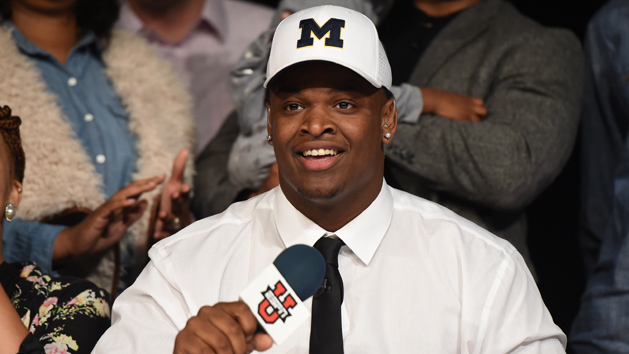 Feb 1, 2017; Leesburg, GA, USA; Lee County High School defensive tackle Aubrey Solomon commits to the Michigan Wolverines during National Signing Day. Photo Credit: Adam Hagy-USA TODAY Sports