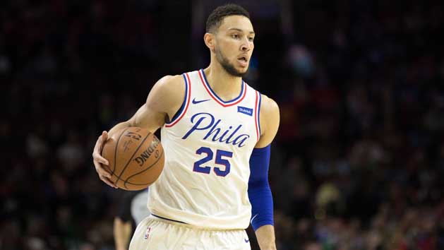 Mar 16, 2018; Philadelphia, PA, USA; Philadelphia 76ers guard Ben Simmons (25) dribbles against the Brooklyn Nets during the third quarter at Wells Fargo Center. Photo Credit: Bill Streicher-USA TODAY Sports