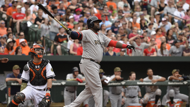 May 30, 2016; Baltimore, MD, USA; Boston Red Sox designated hitter David Ortiz (34) hits a solo home run during the eighth inning against the Baltimore Orioles at Oriole Park at Camden Yards. The Red Sox won 7-2. Photo Credit: Tommy Gilligan-USA TODAY Sports