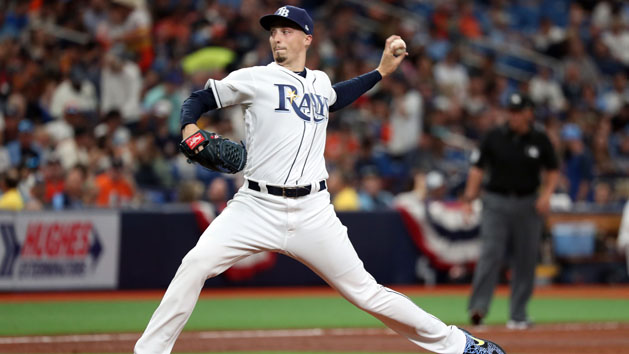 Mar 28, 2019; St. Petersburg, FL, USA; Tampa Bay Rays starting pitcher Blake Snell (4) throws a pitch during the fifth inning against the Houston Astros at Tropicana Field. Photo Credit: Kim Klement-USA TODAY Sports