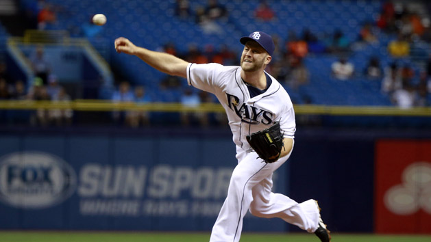 Sep 30, 2015; St. Petersburg, FL, USA; Tampa Bay Rays relief pitcher Brad Boxberger (26) throws a pitch against the Miami Marlins during the ninth inning at Tropicana Field. Tampa Bay Rays defeated the Miami Marlins 6-4. Mandatory Credit: Kim Klement-USA TODAY Sports