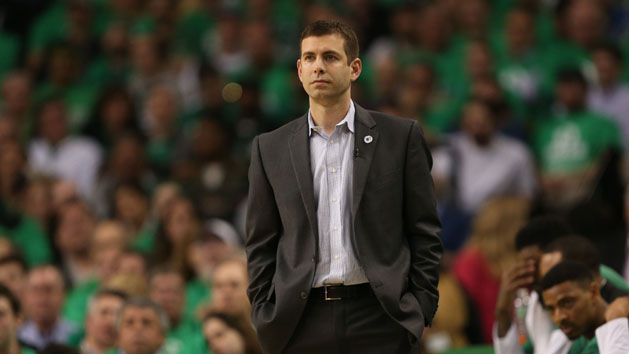 Apr 28, 2016; Boston, MA, USA; Boston Celtics head coach Brad Stevens watches against the Atlanta Hawks during the first half in game six of the first round of the NBA Playoffs at TD Garden. Mandatory Credit: Mark L. Baer-USA TODAY Sports