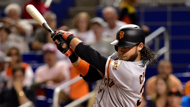Brandon Crawford picked up a career-high seven hits last night in the Giants win over the Marlins. Photo Credit: Steve Mitchell-USA TODAY Sports