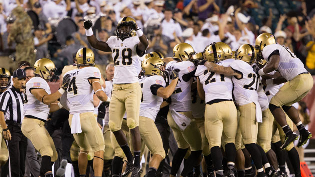Sep 2, 2016; Philadelphia, PA, USA; Army Black Knights defensive back Brandon Jackson (28) reacts to a Temple Owls turnover during the second half at Lincoln Financial Field. The Army Black Knights won 28-13. Photo Credit: Bill Streicher-USA TODAY Sports
