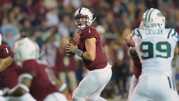 Dec 23, 2016; Mobile, AL, USA; Troy Trojans quarterback Brandon Silvers (12) drops back to pass against the Ohio Bobcats during the first quarter of the Dollar General Bowl at Ladd-Peebles Stadium. Photo Credit: USA TODAY Sports