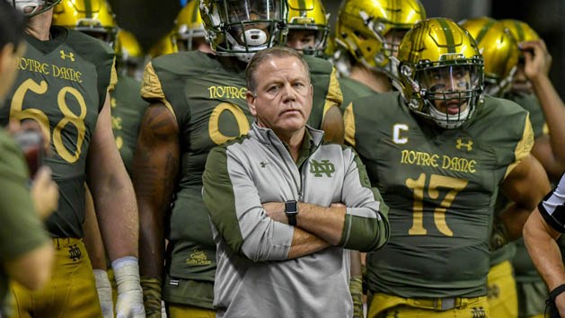 Nov 12, 2016; San Antonio, TX, USA; Notre Dame Fighting Irish head coach Brian Kelly waits to take the field for the game against the Army Black Knights at the Alamodome. Photo Credit: Matt Cashore-USA TODAY Sports