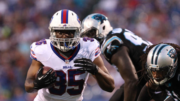 Bryce Brown (35) runs the ball against the Carolina Panthers in a preseason NFL football game at Ralph Wilson Stadium. Timothy T. Ludwig-USA TODAY Sports