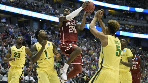 Buddy Hield (24) moves in to score a basket against Oregon Ducks during the second half of the West regional final of the NCAA Tournament at Honda Center. Photo Credit: Richard Mackson-USA TODAY Sports