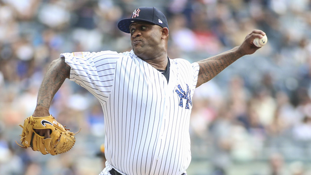 Oct 16, 2017; Bronx, NY, USA; New York Yankees starting pitcher CC Sabathia (52) pitches during the sixth inning against the Houston Astros during game three of the 2017 ALCS playoff baseball series at Yankee Stadium. Photo Credit: Robert Deutsch-USA TODAY Sports