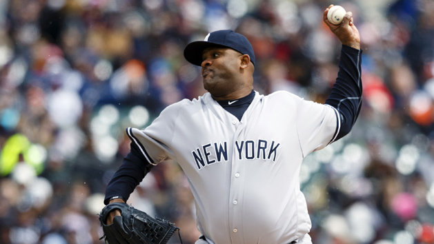Apr 9, 2016; Detroit, MI, USA; New York Yankees starting pitcher CC Sabathia (52) pitches in the first inning against the Detroit Tigers at Comerica Park. Mandatory Credit: Rick Osentoski-USA TODAY Sports