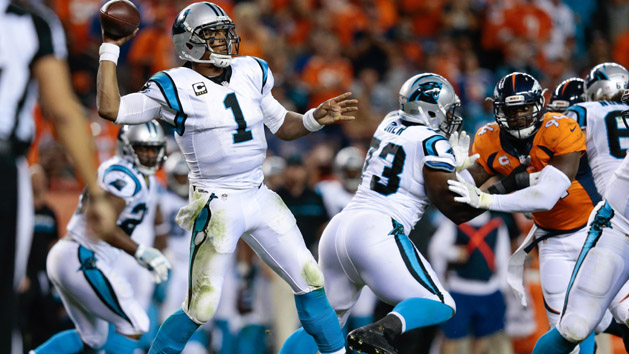 Dec 6, 2015; New Orleans, LA, USA; Carolina Panthers quarterback Cam Newton (1) throws the ball in front of New Orleans Saints outside linebacker Hau'oli Kikaha (44) in the fourth quarter at Mercedes-Benz Superdome. The Panthers won 41-38. Mandatory Credit: Crystal LoGiudice-USA TODAY Sports