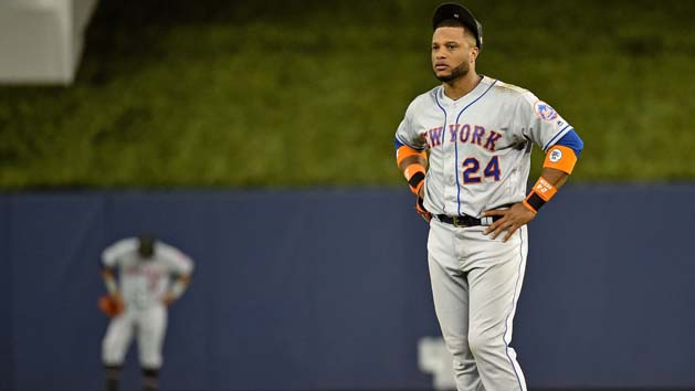 May 17, 2019; Miami, FL, USA; New York Mets second baseman Robinson Cano (24) reacts in the eighth inning against the Miami Marlins at Marlins Park. Photo Credit: Steve Mitchell-USA TODAY Sports