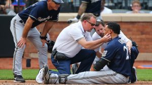 Brewers’ Gomez OK after getting beaned