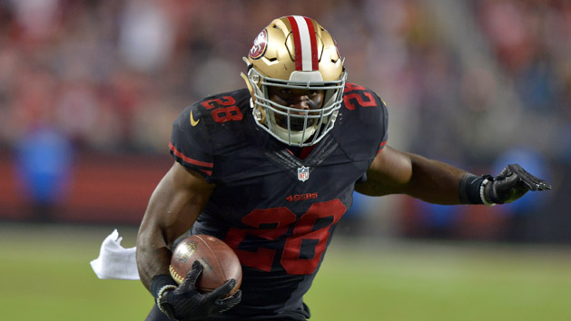Sep 14, 2015; Santa Clara, CA, USA; San Francisco 49ers running back Carlos Hyde (28) carries the ball against the Minnesota Vikings at Levi's Stadium. Mandatory Credit: Kirby Lee-USA TODAY Sports