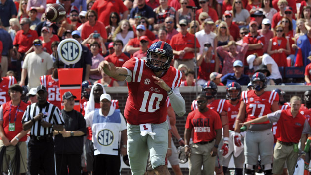 Sep 10, 2016; Oxford, MS, USA; Mississippi Rebels quarterback Chad Kelly (10) throws the ball during the first half against the Wofford Terriers at Vaught-Hemingway Stadium. Photo Credit: Justin Ford-USA TODAY Sports