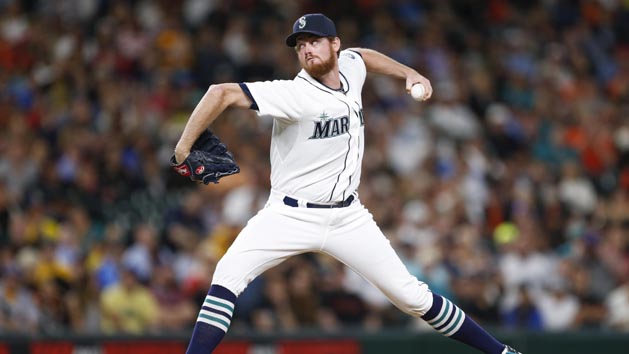 Jun 17, 2015; Seattle, WA, USA; Seattle Mariners pitcher Charlie Furbush (41) throws against the San Francisco Giants during the ninth inning of a 2-0 Seattle victory at Safeco Field. ( Joe Nicholson-USA TODAY Sports)