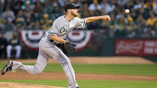 Apr 4, 2016; Oakland, CA, USA; Chicago White Sox starting pitcher Chris Sale (49) pitches the ball against the Oakland Athletics during the second inning at O.co Coliseum. Mandatory Credit: Kelley L Cox-USA TODAY Sports