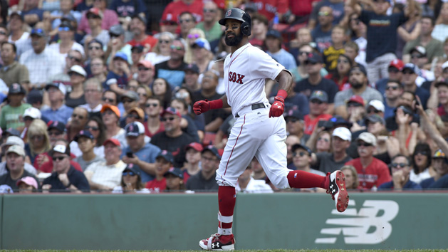 Aug 6, 2017; Boston, MA, USA; Boston Red Sox right fielder Chris Young (30) watches his three run home run during the fifth inning against the Chicago White Sox at Fenway Park. Photo Credit: Bob DeChiara-USA TODAY Sports
