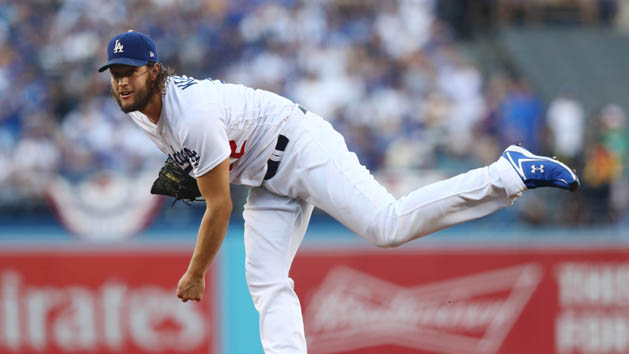 Oct 24, 2017; Los Angeles, CA, USA; Los Angeles Dodgers starting pitcher Clayton Kershaw throws a pitch against the Houston Astros in the first inning in game one of the 2017 World Series at Dodger Stadium. Photo Credit: Tim Bradbury/Pool Photo via USA TODAY Sports