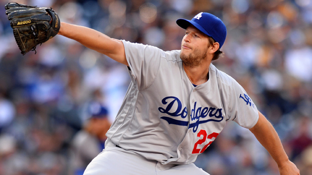Apr 4, 2016; San Diego, CA, USA; Los Angeles Dodgers starting pitcher Clayton Kershaw (22) pitches during the fifth inning against the San Diego Padres at Petco Park. Mandatory Credit: Jake Roth-USA TODAY Sports