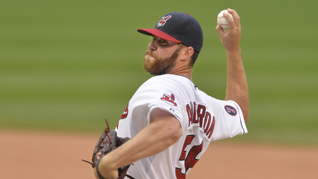 Jul 9, 2015; Cleveland, OH, USA; Cleveland Indians starting pitcher Cody Anderson (56) delivers in the first inning against the Houston Astros at Progressive Field. Mandatory Credit: David Richard-USA TODAY Sports
