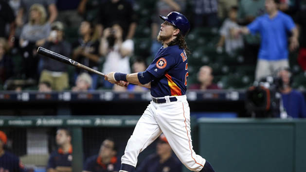 Apr 24, 2016; Houston, TX, USA; Houston Astros left fielder Colby Rasmus (28) ties the game with a two run home run during the ninth inning against the Boston Red Sox at Minute Maid Park. Mandatory Credit: Troy Taormina-USA TODAY Sports