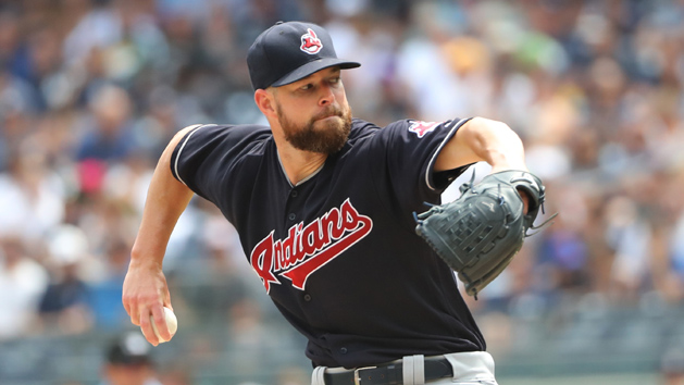 Aug 6, 2016; Bronx, NY, USA; Cleveland Indians starting pitcher Corey Kluber (28) pitches during the first inning against the New York Yankees at Yankee Stadium. Photo Credit: Anthony Gruppuso-USA TODAY Sports