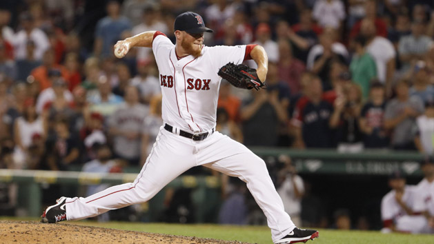 Jul 6, 2016; Boston, MA, USA; Boston Red Sox relief pitcher Craig Kimbrel (46) throws a pitch against the Texas Rangers in the ninth inning at Fenway Park. Photo Credit: David Butler II-USA TODAY Sports